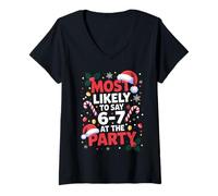 Donna 67 Funny Christmas Meme Most Likely To Say 67 At The Party Maglietta con Collo a V