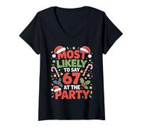 Donna 67 Funny Christmas Meme Most Likely To Say 67 At The Party Maglietta con Collo a V