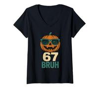 Donna 67 Halloween Bruh Pumpkin 6 7 Meme Gen Alpha Slang Six Seven Maglietta con Collo a V