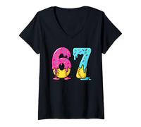 Donna 67 Ice Cream Drip Softball Gen Alpha Slang Six Seven Meme Maglietta con Collo a V