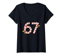 Donna 67 mas Meme Candy Cane Six Seven Kids Men Women Christmas Maglietta con Collo a V