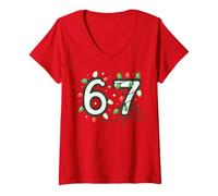 Donna 67 Meme Christmas Lights Holiday - Six Seven Gen Alpha Z Maglietta con Collo a V