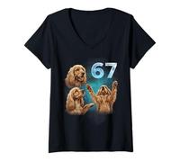 Donna 67 Meme Cocker Spaniel Ulula alla Luna Sei Sette Maglietta con Collo a V