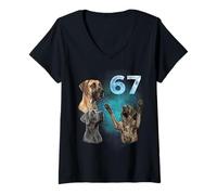 Donna 67 Meme Great Dane Ulula alla Luna Six Seven Maglietta con Collo a V