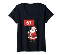 Donna 67 Meme Humor 6-7 Funny Six Seven Christmas Santa Claus Maglietta con Collo a V