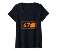 Donna 67 Meme Six Seven Gen Alpha Slang Battery Energy Maglietta con Collo a V