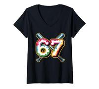 Donna 67 Meme sul Baseball Funny Six Seven Alpha Slang Maglietta con Collo a V