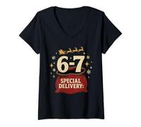 Donna 67 Meme Vacanze di Natale - Six Seven Gen Alpha Z Maglietta con Collo a V