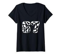 Donna 67 Mucca Spot Number Farm Animal Theme Bold Graphic Design Maglietta con Collo a V