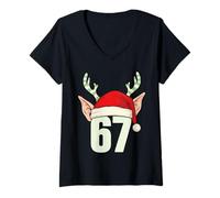 Donna 67 Orecchie da Elfo di Natale, Cappello da Babbo Natale con Corna Maglietta con Collo a V