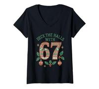 Donna 67 Pigiama Natalizio Meme Holiday Matching Deck The Halls Maglietta con Collo a V