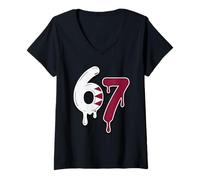 Donna 67 Qatar Six Seven Bandiera del Qatar Maglietta con Collo a V