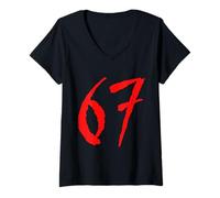 Donna 67 Red Horror Brush Number Spaventoso Graphic Design Maglietta con Collo a V