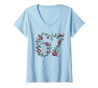 Donna 67 Rose Floral Meme Stile Romantico Maglietta con Collo a V
