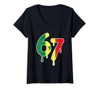 Donna 67 Senegal Six Seven Bandiera Senegalese Maglietta con Collo a V