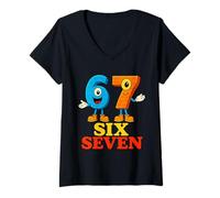 Donna 67 Six Seven 6-7 Divertente Italiano Brainrot Divertimento Bambini Gaming Meme Maglietta con Collo a V