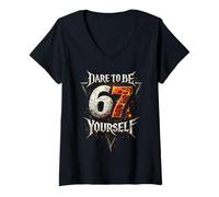 Donna 67 Six Seven Dare To Be Yourself Autism Awareness Maglietta con Collo a V