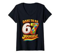 Donna 67 Six Seven Dare To Be Yourself Autism Awareness Maglietta con Collo a V