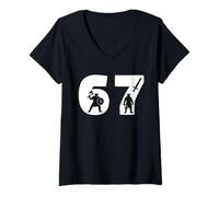 Donna 67 Viking Warrior Silhouette Numero Grafico Maglietta con Collo a V