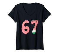 Donna 67 Watermelon Summer Number, graziosa Grafica a Forma di Frutta Maglietta con Collo a V