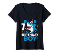 Donna 7 anni Ragazzi Bambini JawSome Shark 7th Seven Year Birthday Maglietta con Collo a V