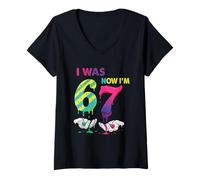 Donna 7 Anno Vecchio Compleanno Shirt Was 6 Now I'm 7 67 Funny for Kids Maglietta con Collo a V