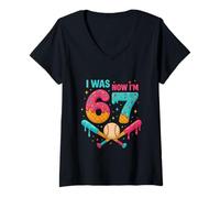 Donna 7 Anno Vecchio Compleanno Shirt Was 6 Now I'm 7 67 Funny for Kids Maglietta con Collo a V