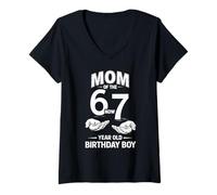 Donna 7 Compleanno di Un Anno Ero 6 Ora Sono 7 67 Meme Mom Maglietta con Collo a V