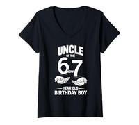 Donna 7 Compleanno di Un Anno Ero 6 Ora Sono 7 67 Meme Uncle Maglietta con Collo a V