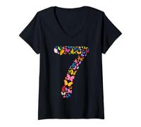 Donna 7° Compleanno Farfalle 7 Anni Ragazze Amante delle Farfalle Maglietta con Collo a V