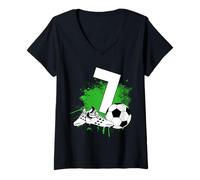 Donna 7 ° Compleanno Ragazzo 7 Anni Calciatore Compleanno Calcio Maglietta con Collo a V