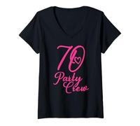Donna 70 Party Crew Pink Matching Group Donne 70esimo Compleanno Maglietta con Collo a V