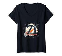 Donna 71 e Unstoppable Birthday Gift - Retro Space Theme Maglietta con Collo a V, Nero, S