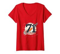Donna 71 e Unstoppable Birthday Gift - Retro Space Theme Maglietta con Collo a V, Rosso, S