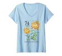 Donna 74 Years Loved And Blessed - Timbro Floreale per 74° Compleanno Maglietta con Collo a V