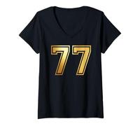 Donna 77 Numero Settantasette Team Sports Graphic Varsity Matching Maglietta con Collo a V