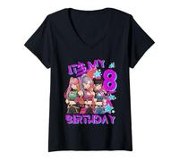 Donna 8 Anni di Compleanno K Pop Kids 8th Birthday Girls K-Pop Maglietta con Collo a V