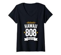 Donna 808 Hawaii Codice Area Distressed Authentic USA State Dark Maglietta con Collo a V