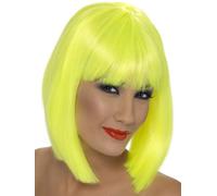 Donna 80s 1980s 80's Glam Costume Parrucca Giallo Fluo Donna Parrucca da Smiffys