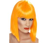 Donna 80s 1980s Glam Costume Parrucca Arancione Neon Addio Al Nubilato Nuovo