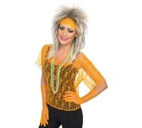 Donna 80s 1980s Pizzo Top Guanti E Fascia per Costume Set Arancione Da Smiffys