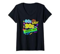 Donna 80s Baby but 90s Made Me Vintage Colorful Party a tema anni '90 Maglietta con Collo a V