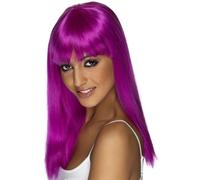 Donna 80s Glamourama Parrucca Costume con Frangia Viola Neon da Smiffys