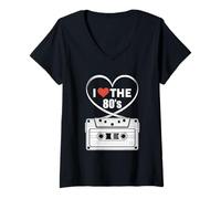 Donna 80s Nostalgia Cassette Cuore Retro I Love The 80s Maglietta con Collo a V