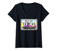 Donna 80s Paint Splash Cassette Tape Vintage Mixtape Maglietta con Collo a V