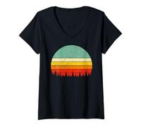 Donna 80s Retro Pine Trees Wildlife Nature Vintage Forest Maglietta con Collo a V