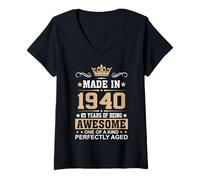 Donna 85° compleanno Made In 1940 Awesome King Queen Maglietta con Collo a V