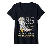 Donna 85 & Orgoglioso con i miei stivali a terra 85 Compleanno di anni Maglietta con Collo a V