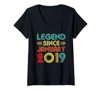 Donna 8th Birthday Idea Legend Since January 2019 8 Years Old Maglietta con Collo a V