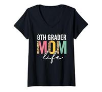 Donna 8th Grader Mamma Vita Ghepardo Divertente Leopardo 8th Grader Mamma Maglietta con Collo a V